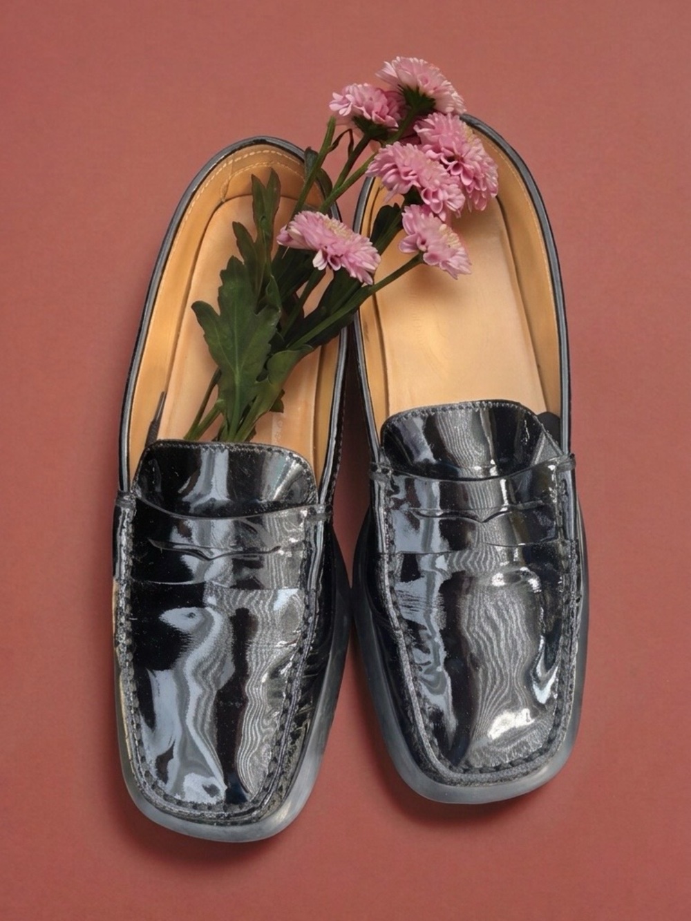 Tod's Black Patent Leather Penny Loafers with Rubber Sole Size 7.5